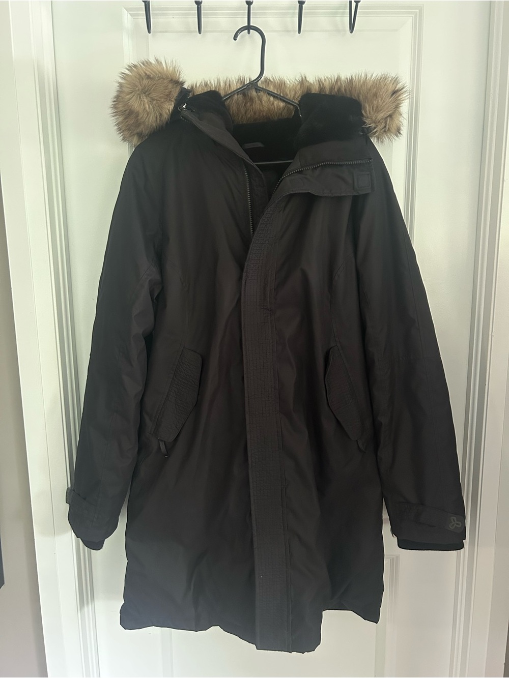 Women’s TNA Summit Black Parka Coat with Faux Fur Trim